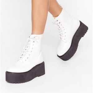 NIB white platform booties